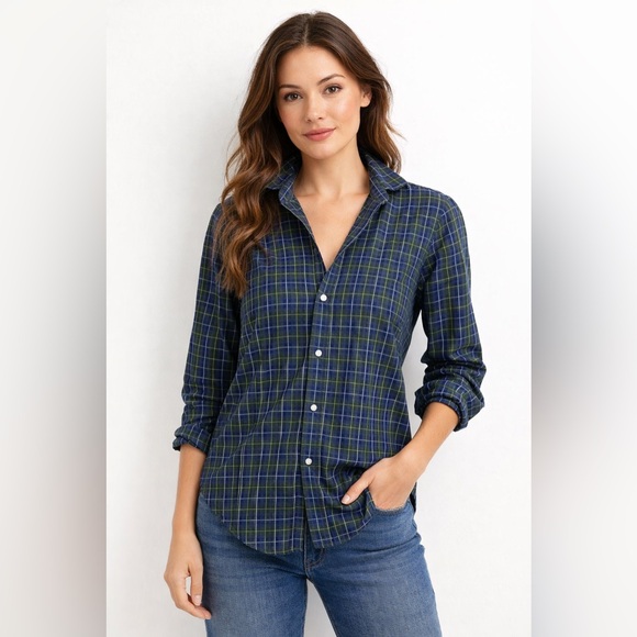 Frank & Eileen Tops - Frank & Eileen FRANK Button Up Shirt XS Plaid Stripe Egyptian Cotton Made in USA